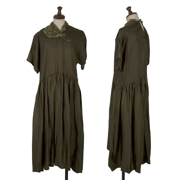 tricot COMME des GARCONS Dyed Cupra Gather Neck Dress Khaki L K-167106_001