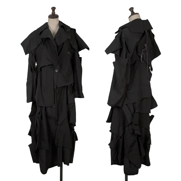 Yohji Yamamoto FEMME Wool Gaba Patchwork Coat Black 1 K-167111_001