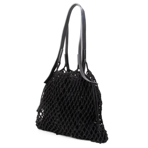 Y's Leather Handle Mesh Tote Bag Black  K-167113_001