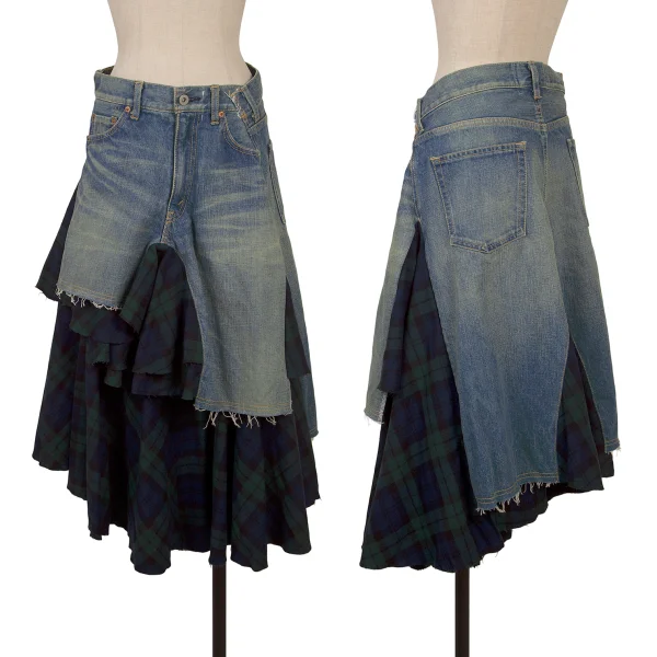 JUNYA WATANABE COMME des GARCONS denim Check Switching Skirt  Indigo XS K-167124_001