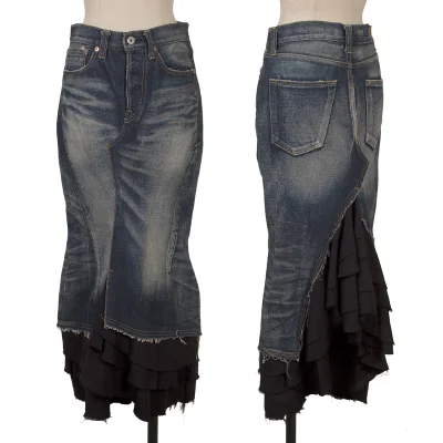 JUNYA WATANABE COMME des GARCONS Mixed-material Tiered Denim Mermaid Skirt