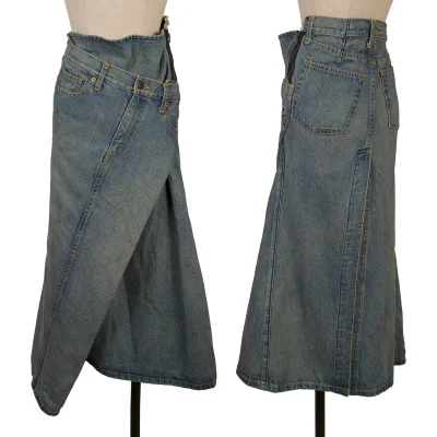 JUNYA WATANABE COMME des GARCONS Double-waisted Reconstructed Denim Skirt