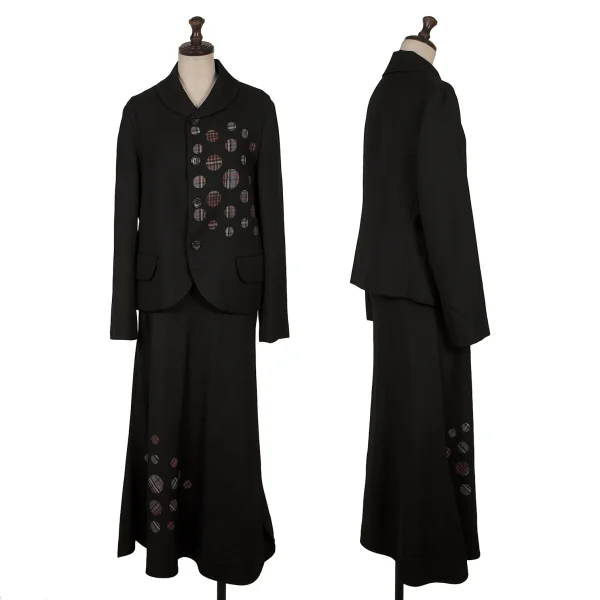 ヨウジヤマモト ノアールYohji Yamamoto NOIR ドットチェックウールセットアップ 黒1 K-167152_001