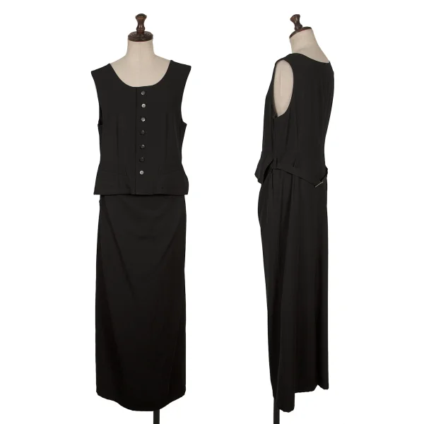 ワイズY's ウールギャバベストデザインワンピース 黒3