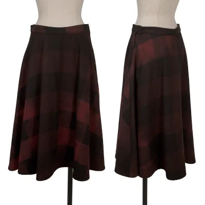 Y's Wool Poly Check Flare Skirt