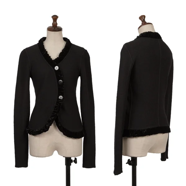EMPORIO ARMANI Wool Blend Velour Piping Snap Cardigan Black 40 K-167166_001