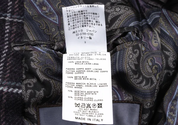 ETRO Wool Lining Paisley Check Jacket K-167169_017