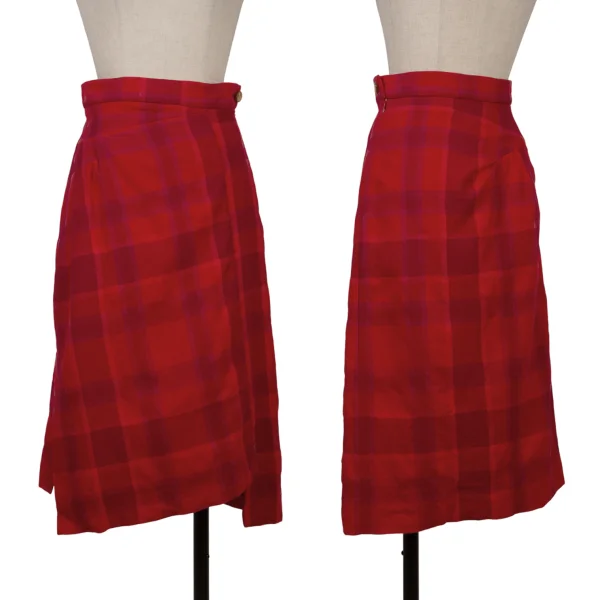 Vivienne Westwood Wool Check Asymmetry Hem Skirt Red 38 K-167178_001