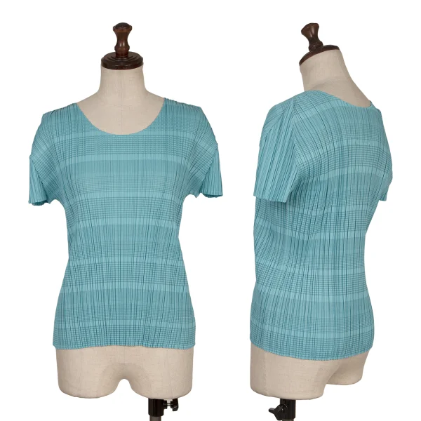 PLEATS PLEASE Stripe Jacquard T Shirt Sky blue 3 K-167197_001