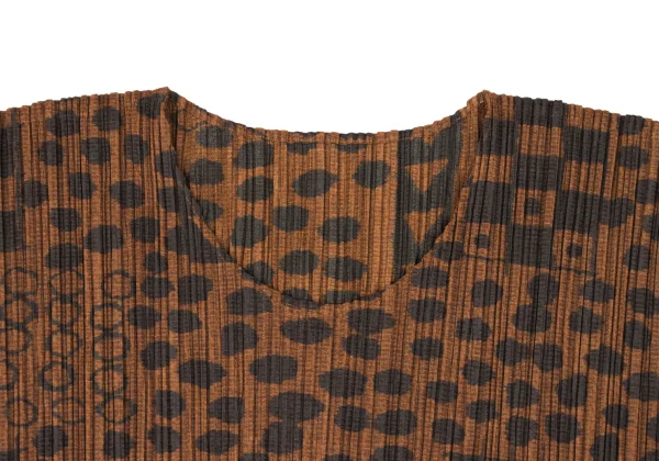 プリーツプリーズPLEATS PLEASE ドットチェックプリントTシャツ 茶4 (K