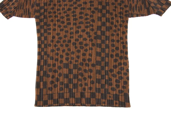 プリーツプリーズPLEATS PLEASE ドットチェックプリントTシャツ 茶4 (K