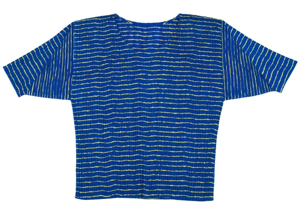 プリーツプリーズPLEATS PLEASE ボーダープリントTシャツ 青黄3 (K-167199)