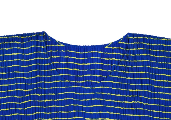 プリーツプリーズPLEATS PLEASE ボーダープリントTシャツ 青黄3 (K-167199)