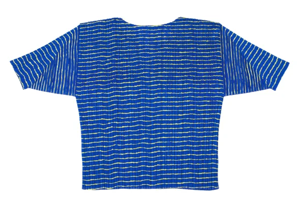 プリーツプリーズPLEATS PLEASE ボーダープリントTシャツ 青黄3 (K-167199)