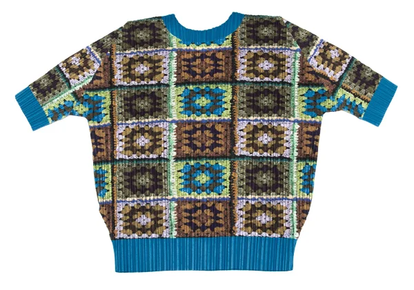 PLEATS PLEASE Crochet Printed V-neck T Shirt K-167200_008