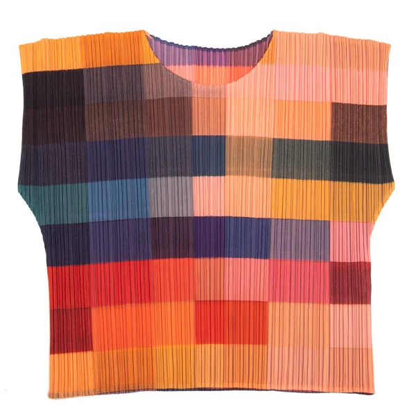 PLEATS PLEASE Colorful Checkered Sleeveless Top K-167201_002