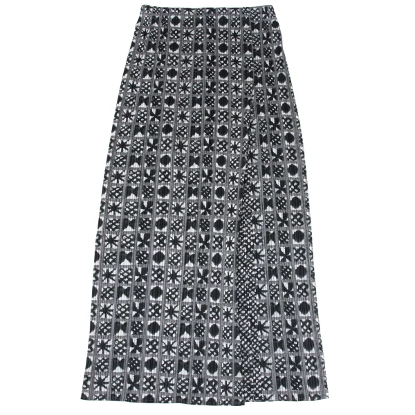 15954✨良品✨プリーツプリーズ スカート 希少柄 総柄 白 グレー プリーツプリーズPLEATS PLEASE グラフィックチェックプリントラップ