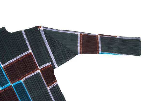 プリーツプリーズPLEATS PLEASE ブロック柄プリーツカットソー 深緑他3