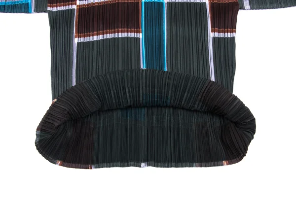 プリーツプリーズPLEATS PLEASE ブロック柄プリーツカットソー 深緑他3