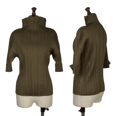 PLEATS PLEASE Button Turtle Neck Top