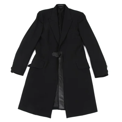 Y's for men Old Gabardine Leather Belted Long Jacket