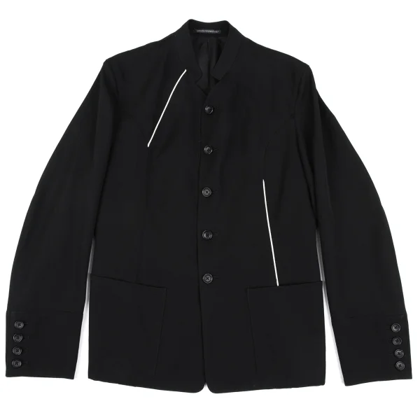 Yohji Yamamoto POUR HOMME Wool Gabardine Piping Design Stand collar Jacket Black 2 K-167230_001