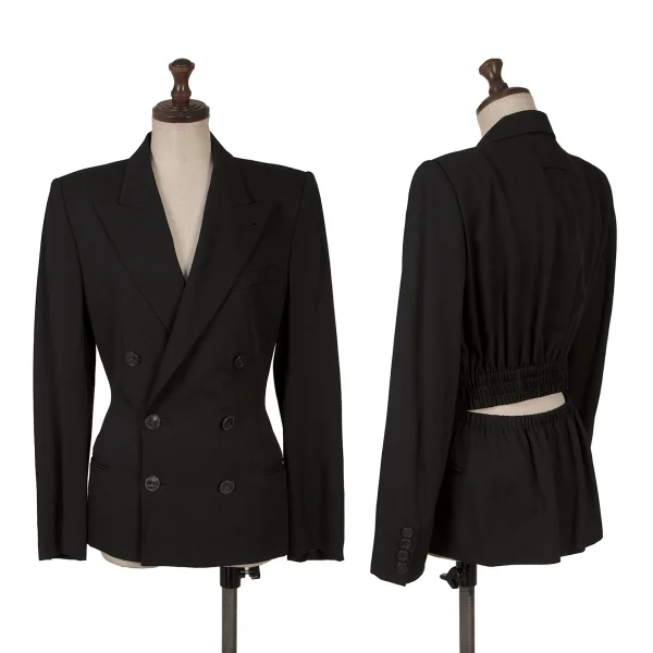 ジャンポールゴルチエ ファムJean Paul GAULTIER FEMME ウールレーヨンバックギャザーオープンジャケット 黒40