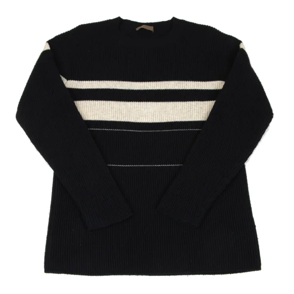 Y's for men Wool Nylon Striped Knit Black,Ivory S-M K-167237_001