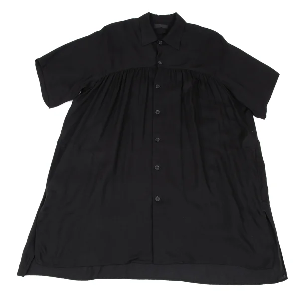 S'YTE Tencell Gather Design Short Sleeve Long Shirt Black 3 K-167238_001