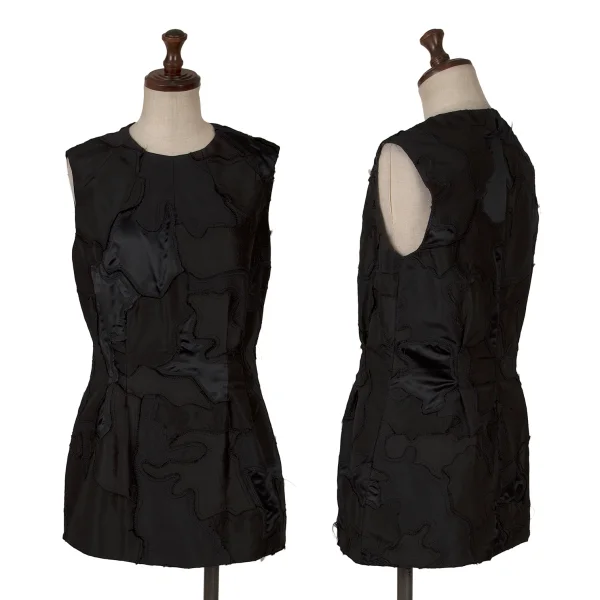 PRADA Silk Wool Patchwork Sleeveless Top Navy,Black 40 K-167240_001