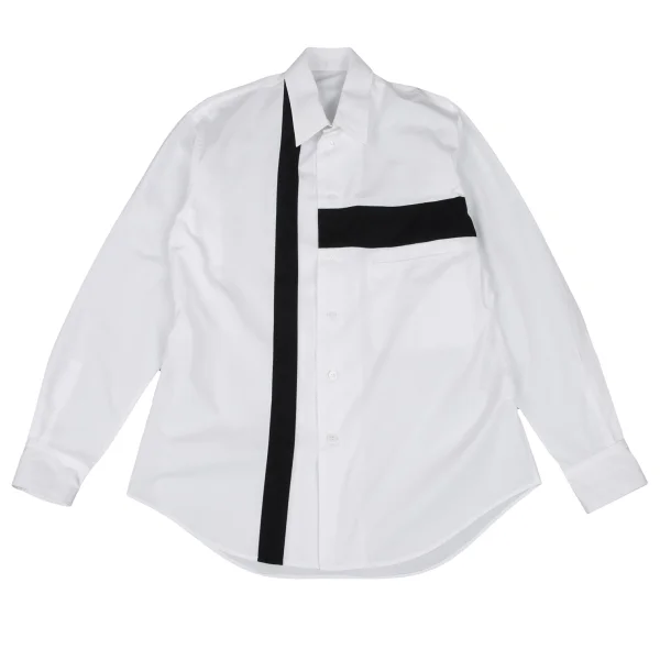 Yohji Yamamoto POUR HOMME Cotton Line Switching Design Shirt White,Black 3 K-167242_001