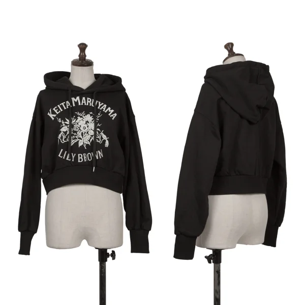 KEITA MARUYAMA×LILY BROWN Botanical Logo Print Cropped Hoodie Black Free K-167258_001