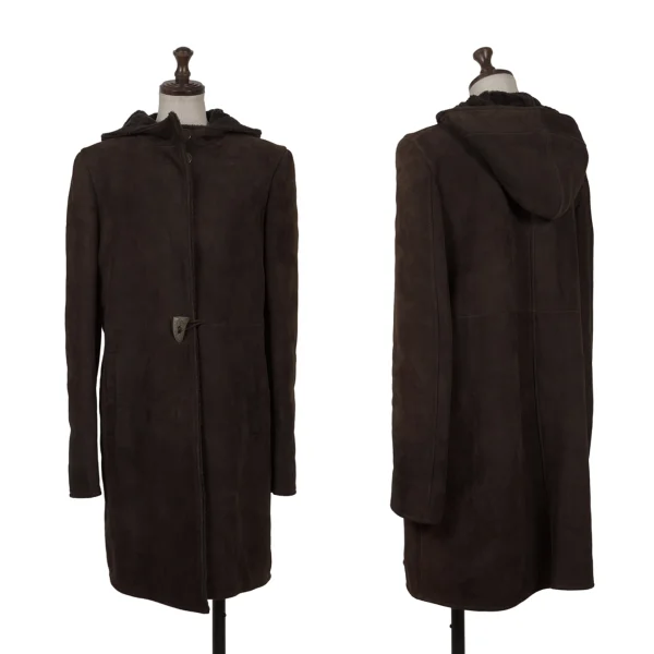 ジルサンダーJIL SANDER フーデッドムートンコート 茶36