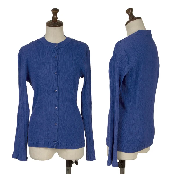 ISSEY MIYAKE HaaT Dyed Crew Neck Crepe Pleated Cardigan Blue 2 K-167281_001