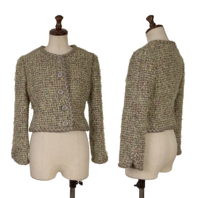YUKI TORII Wool Blend Pile Tweed Collarless Jacket