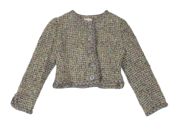 YUKI TORII Wool Blend Pile Tweed Collarless Jacket K-167290_002