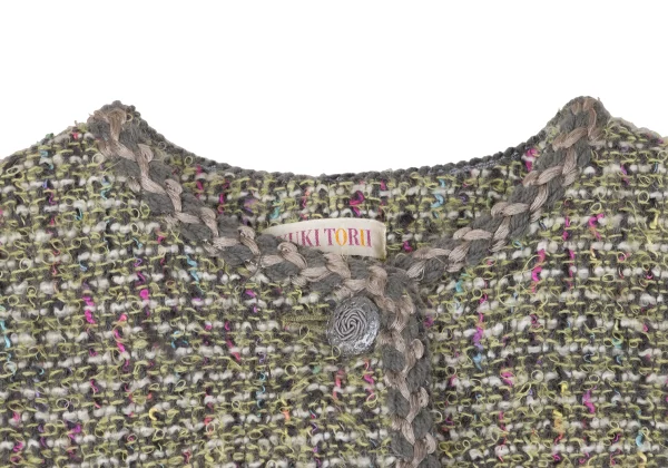 YUKI TORII Wool Blend Pile Tweed Collarless Jacket K-167290_004