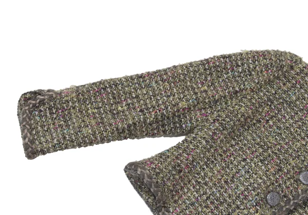 YUKI TORII Wool Blend Pile Tweed Collarless Jacket K-167290_006