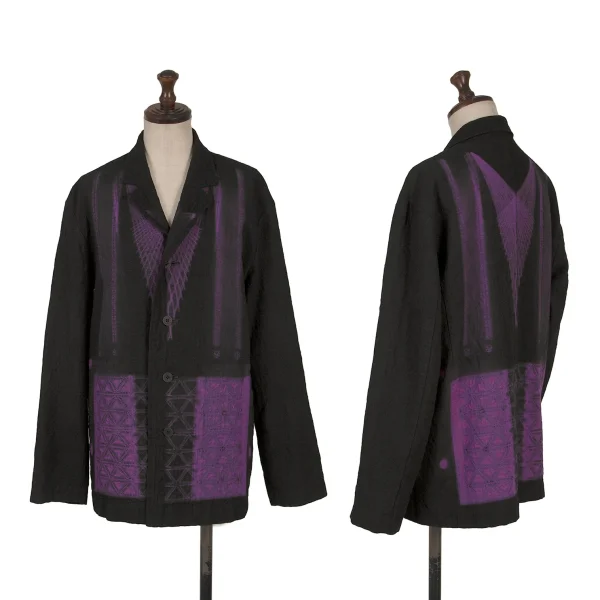 Unbranded Geometric Printed Jacket Purple,Black S-M K-167301_001