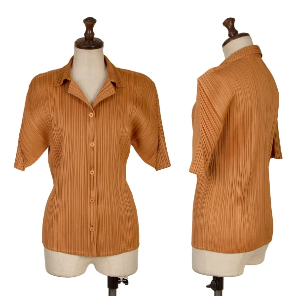 PLEATS PLEASE Open Collar Short Sleeves Shirt Orange 4 K-167321_001