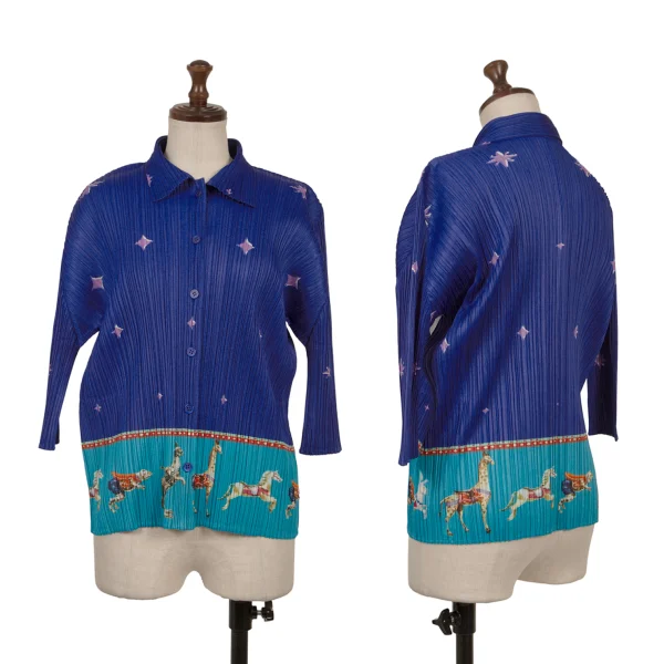 PLEATS PLEASE Carrousel Printed Pleats Shirt Blue 3 K-167324_001