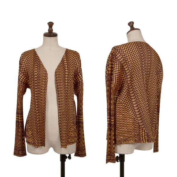 PLEATS PLEASE Geometric Printed Buttonless Cardigan Orange,Brown 3 K-167329_001