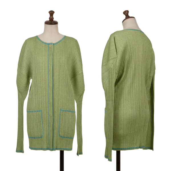 PLEATS PLEASE Fabric Print Fly Front Cardigan Light Green 4 K-167331_001