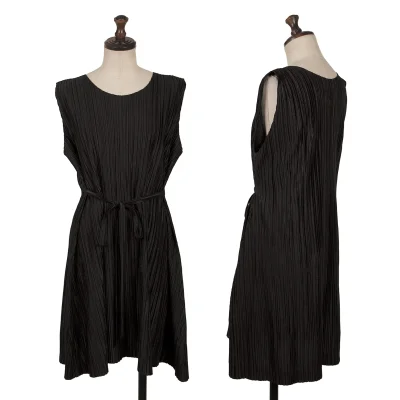 PLEATS PLEASE Belted Sleeveless Flare Dress