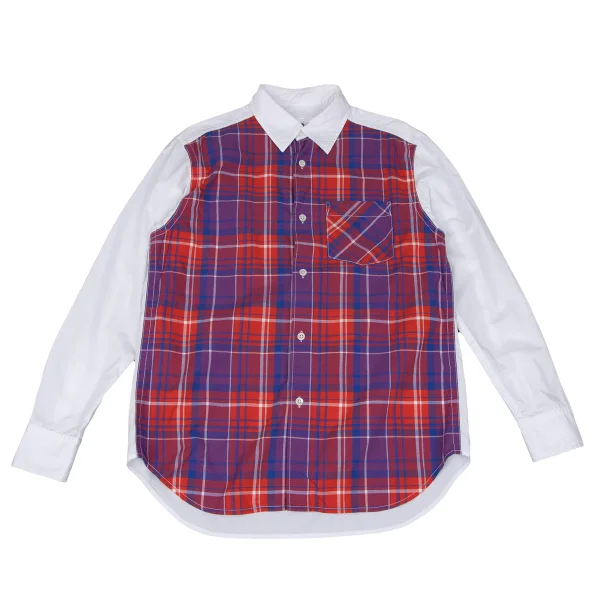 GANRYU Check Mesh Switching Long Sleeve Shirt Red,White L K-167367_001