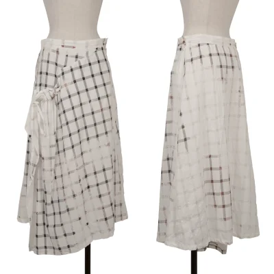 Y's Cotton Cupra Bleached Check Skirt