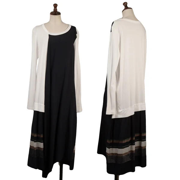 Y's Stripe Switching T Shirt Dress White 2 K-167383_001