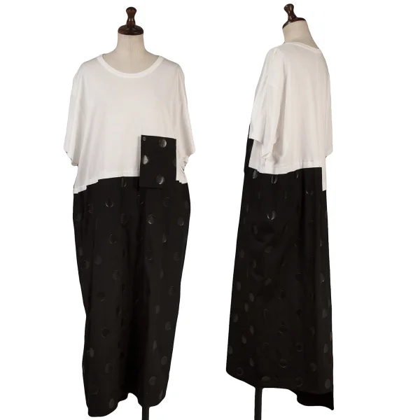 ワイズY's ドットプリント切替Tワンピース 白黒2