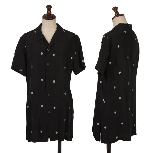 ワイズY's レーヨンポリドットオープンカラー半袖シャツ 黒白M位