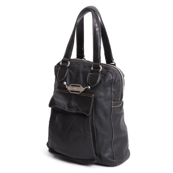 Jean Paul GAULTIER Metal Plate Leather Mini Hand Bag Black  K-167396_001
